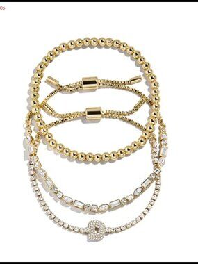 Gold-Plated Initial Beaded Bracelet Gift Set 3 Count